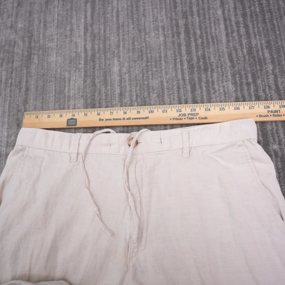 Uniqlo Linen Blend Pants Mens L Beige Excellent Drawstring Straight Leg Trousers